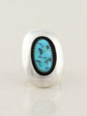 Sterling Silver Natural Turquoise Ring LM Leonard Martzq Zuni Size 6 1/2